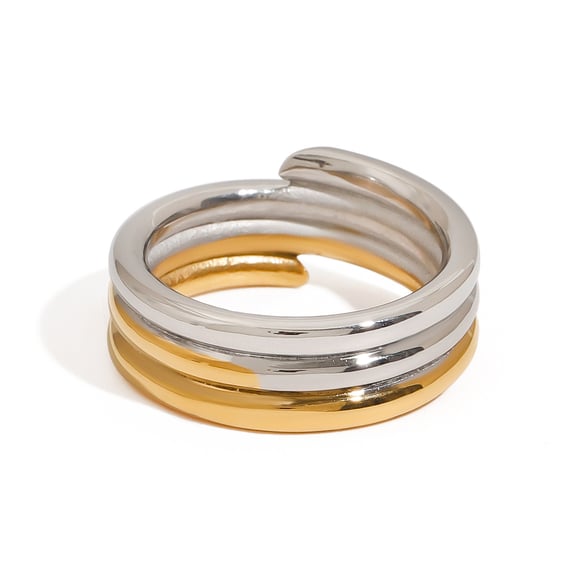 1 Piece Minimalist Series Chic Mixed Color Three Layers Stainless Steel Gold & Silver Color Women's Single Rings