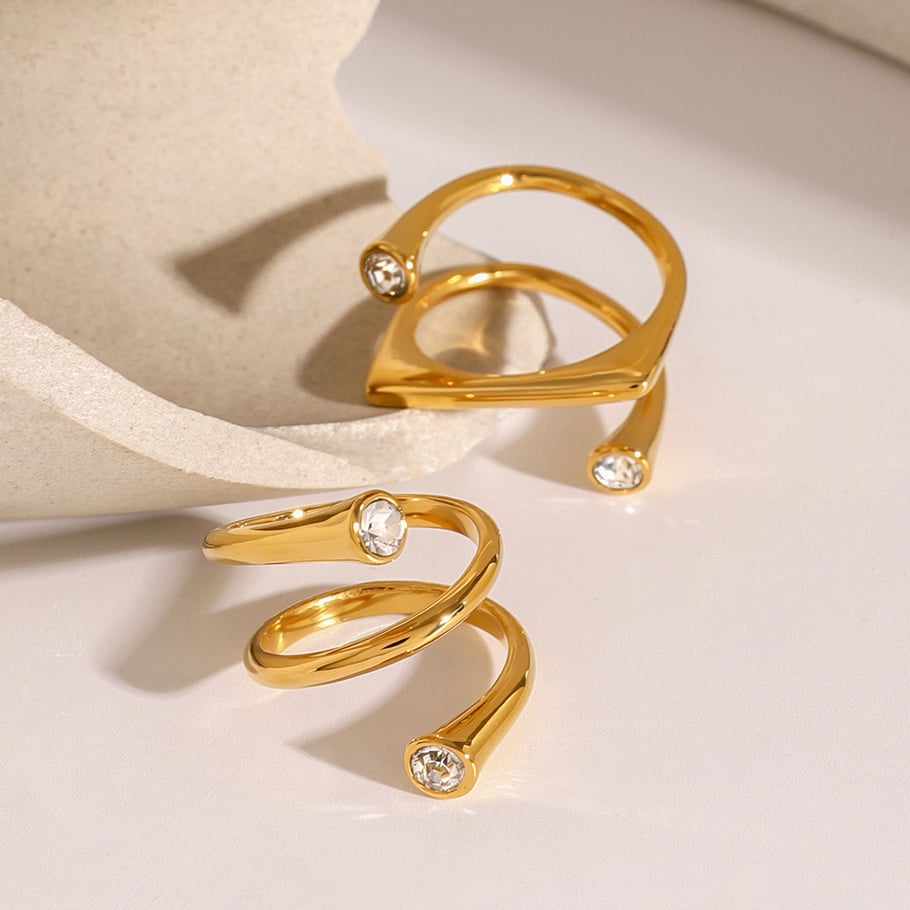 1 Pair Simple Series Simple Geometric Stainless Steel 18K Gold Plated Rhinestone Women Adjustable Rings Picture4