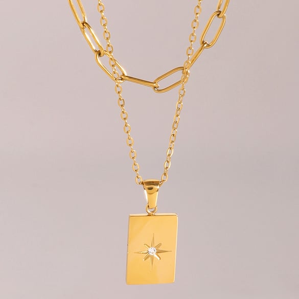 1 Piece Simple Series Simple Geometric Stainless Steel 18K Gold Plated Rhinestone Women Layered Necklaces