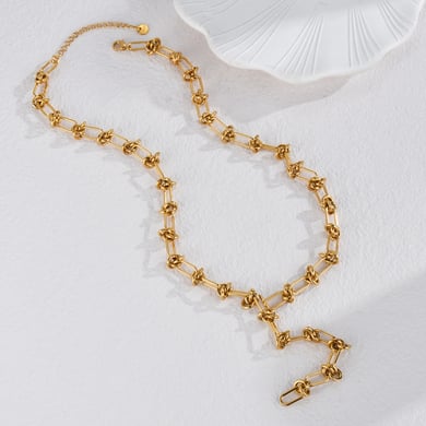 Collier chaîne pour femme en acier inoxydable plaqué or 18 carats, série Simple, pompon simple h5 Image4