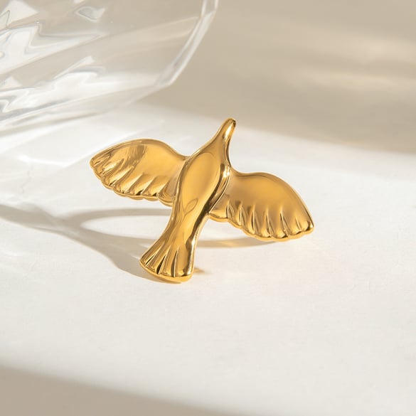 1 paio di anelli da donna regolabili in acciaio inossidabile placcato oro 18K con animali naturali della serie classica