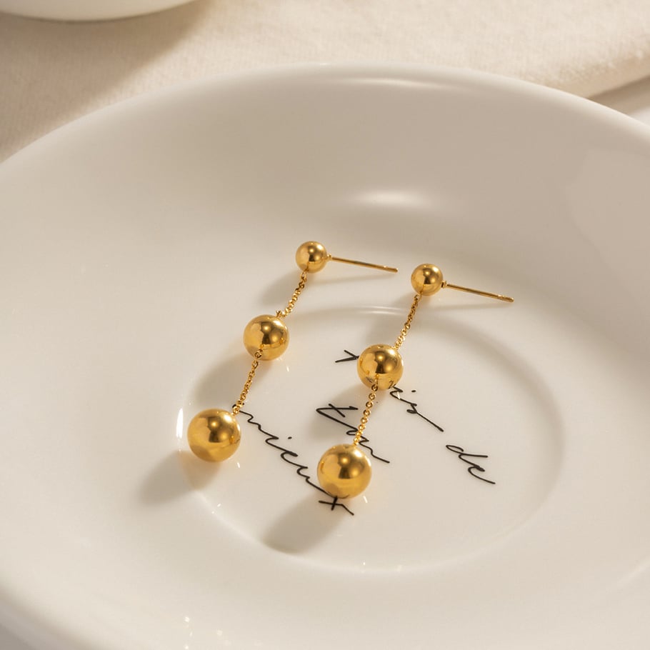 1 Pair Minimalist Series Elegant Sphere Tassels Stainless Steel Gold Color Women's Drop Earrings Picture5