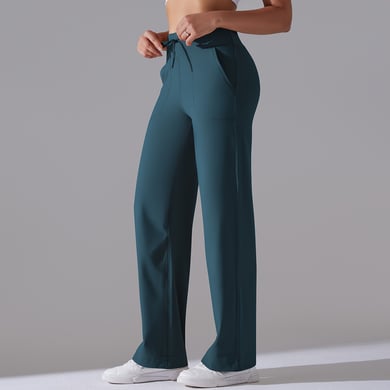 1 Piece Solid Colored High End Elastic Loose  Casual Women's Sports Long Pants h5 Picture11
