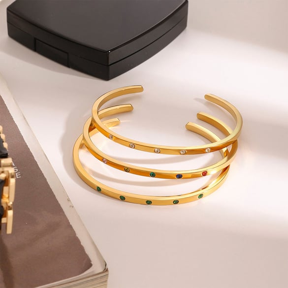 1 Piece Luxurious Series Classic Colorful Annular Stainless Steel Gold Color Women's Bangles 2