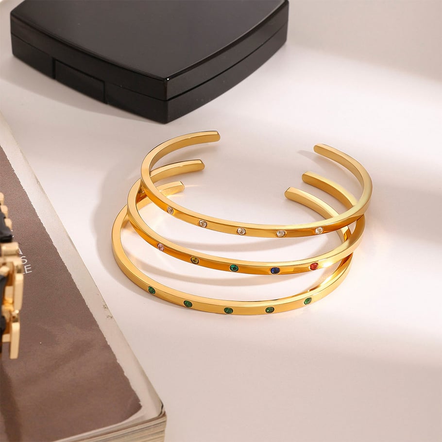 1 Piece Luxurious Series Classic Colorful Annular Stainless Steel Gold Color Women's Bangles Picture3