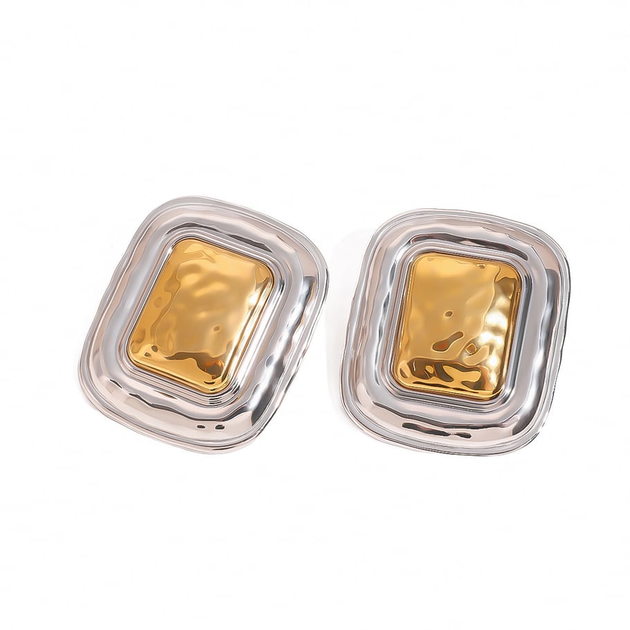 1 par de aretes de botón de acero inoxidable chapados en oro de 18 quilates con diseño cuadrilátero simple para mujer Imagen10