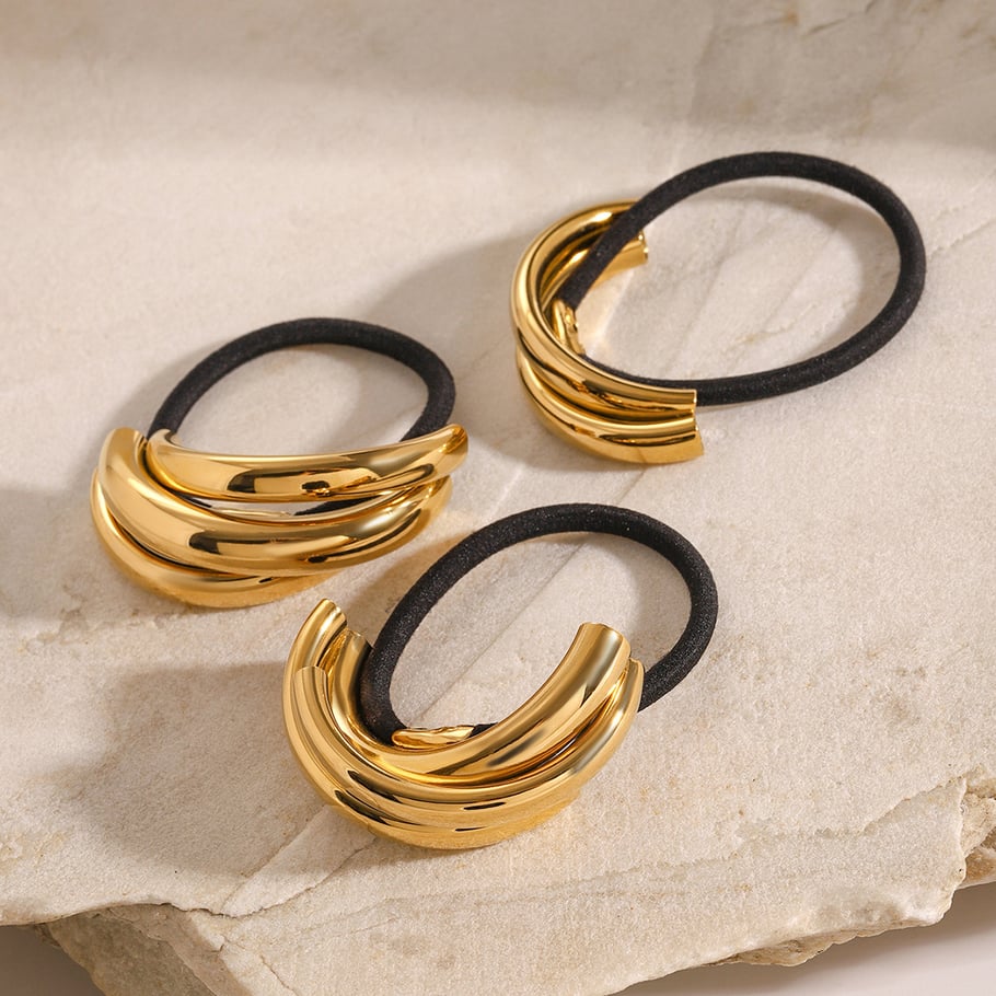 1 Paar Simple Series Einfache einfarbige Edelstahl-Haarbänder mit 18 Karat Goldbeschichtung für Damen Bild3
