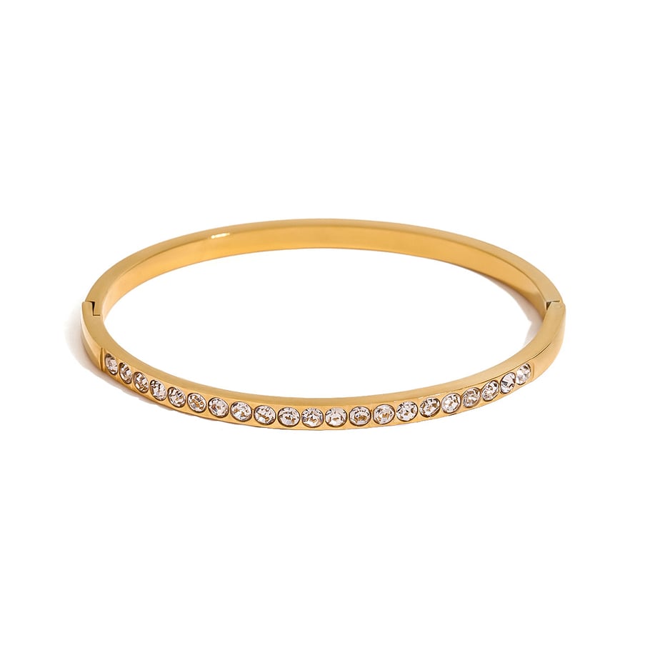 1 Piece Simple Series Europe and America Annular Stainless Steel 18K Gold Plated Rhinestone Women Bangles Picture7