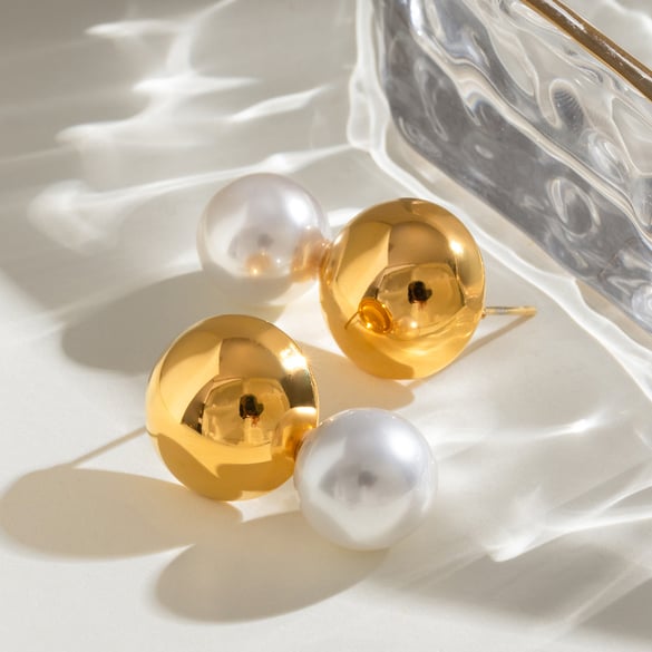 1 Pair Simple Series Elegant Geometric Stainless Steel 18K Gold Plated Artificial Pearl Women Stud Earrings 2