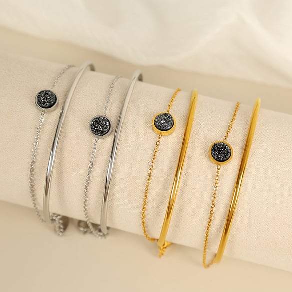 1 Piece Simple Series Simple Geometric Stainless Steel 18K Gold Plated Women Charm Bracelets 2