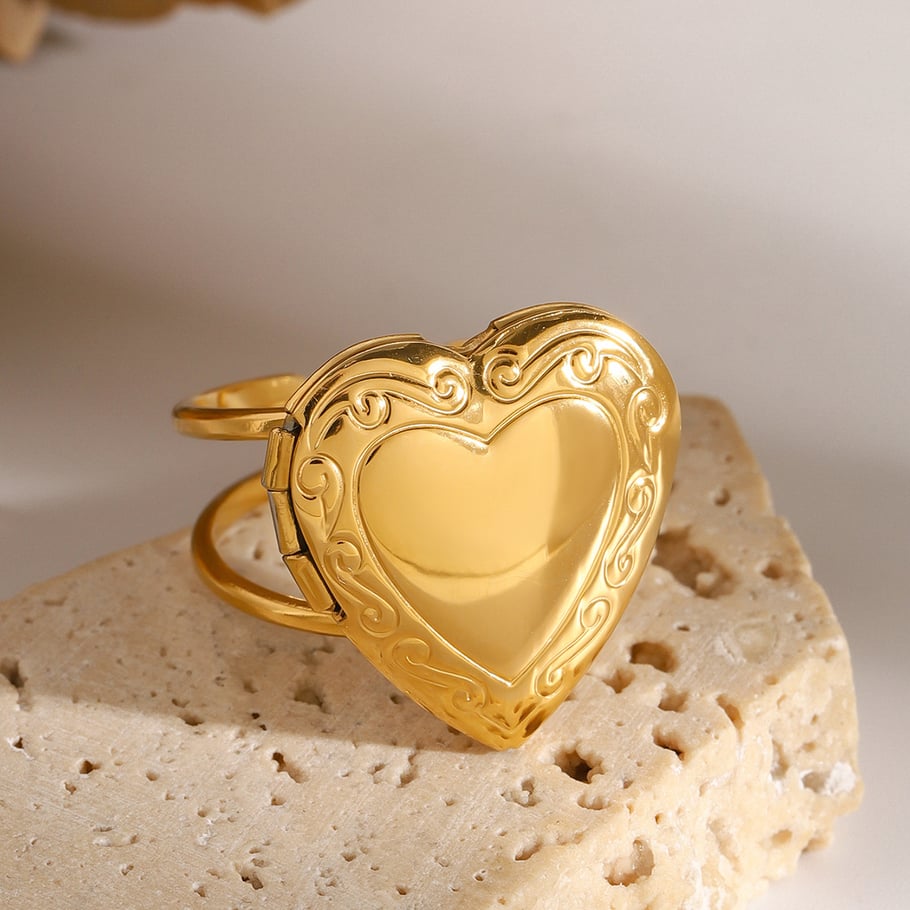 1 Pair Simple Series Retro Heart Stainless Steel 18K Gold Plated Women Adjustable Rings Picture3