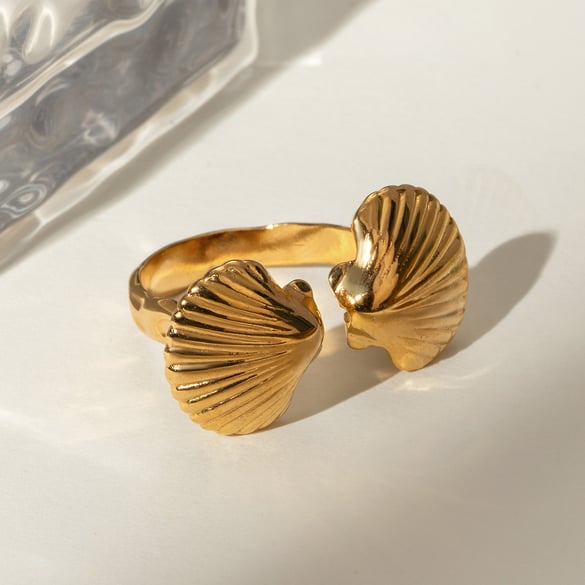 1 Piece Simple Style Shell Shape Stainless Steel 18K Gold Plated Women's Adjustable Rings 2