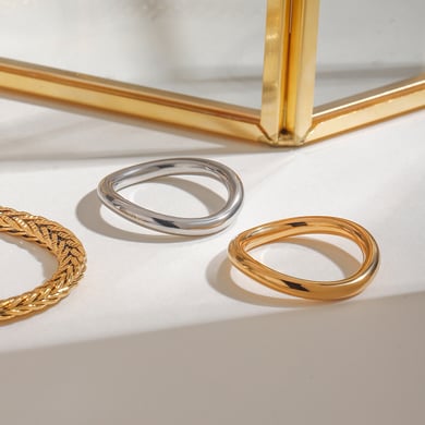 Anillos individuales para mujer de acero inoxidable color dorado, serie simple, estilo Ins, 1 pieza h5 Imagen4