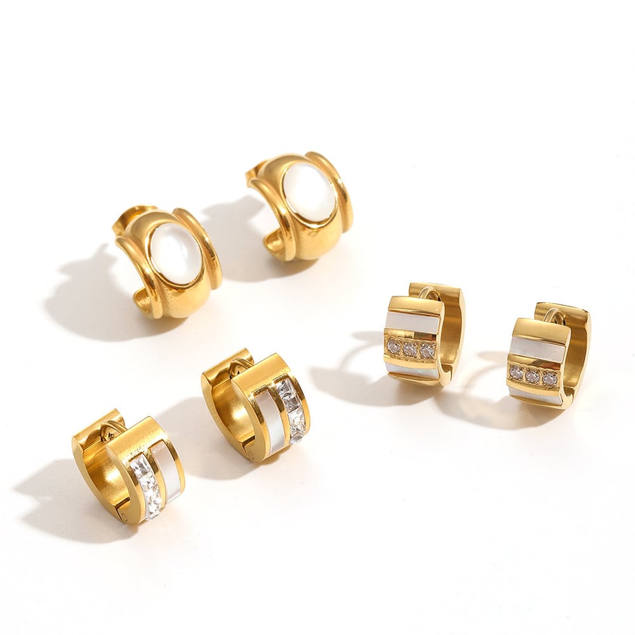 1 Paar Creolen aus der Simple-Serie im leichten Luxus-Stil, rund, Edelstahl, 18 Karat vergoldet, Strass, für Damen Bild6