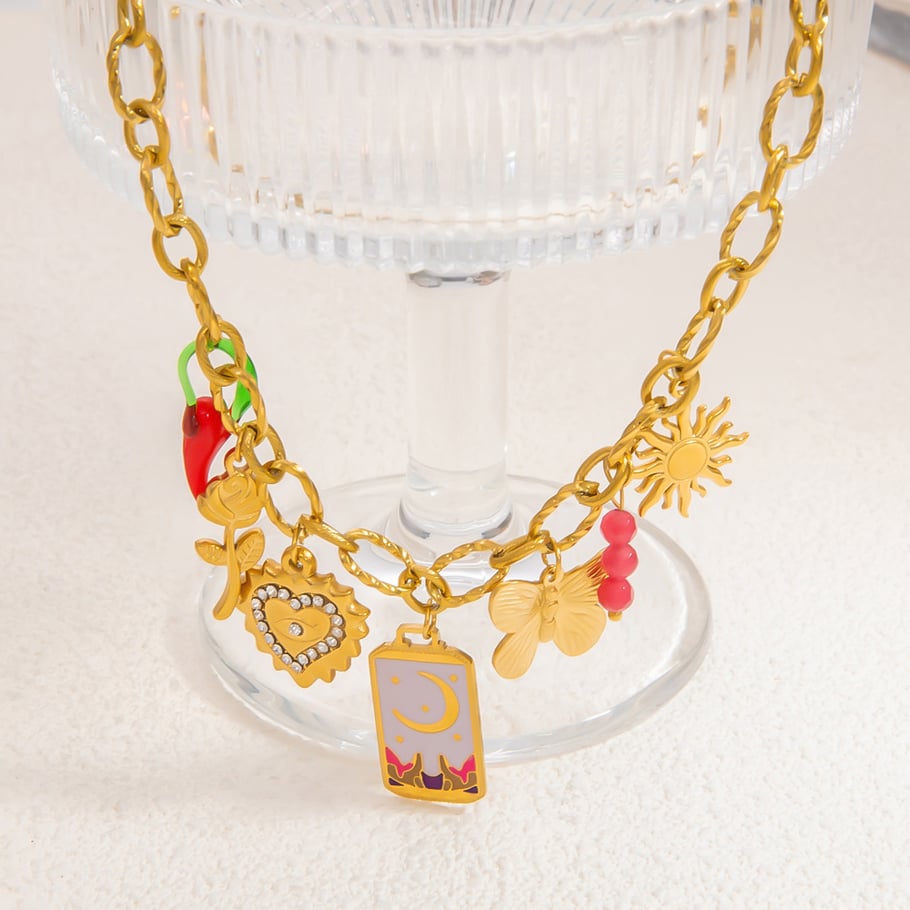 1 Piece Romantic Series Elegant Heart Stainless Steel 18K Gold Color Plated Glass Women's Pendant Necklaces Picture6