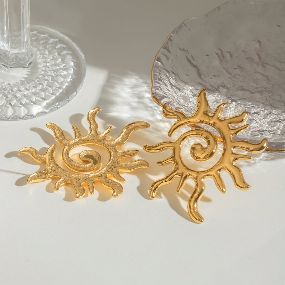 1 Pair Simple Series Classic Sun/Moon Stainless Steel 18K Gold Plated Women Stud Earrings Picture3