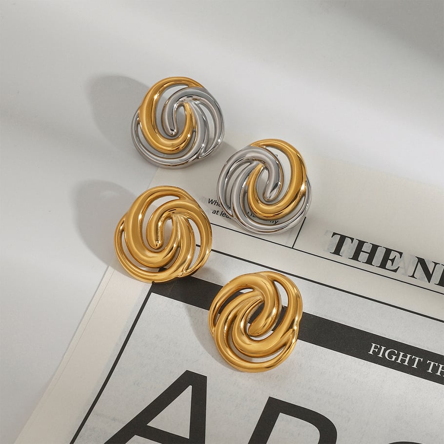 1 par de pendientes de botón elegantes de acero inoxidable anular de color dorado para mujer Imagen4