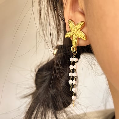 1 Pair Summer Style Daily Starfish Beads Tassels Stainless Steel Gold Color Women's Drop Earrings h5 Picture3
