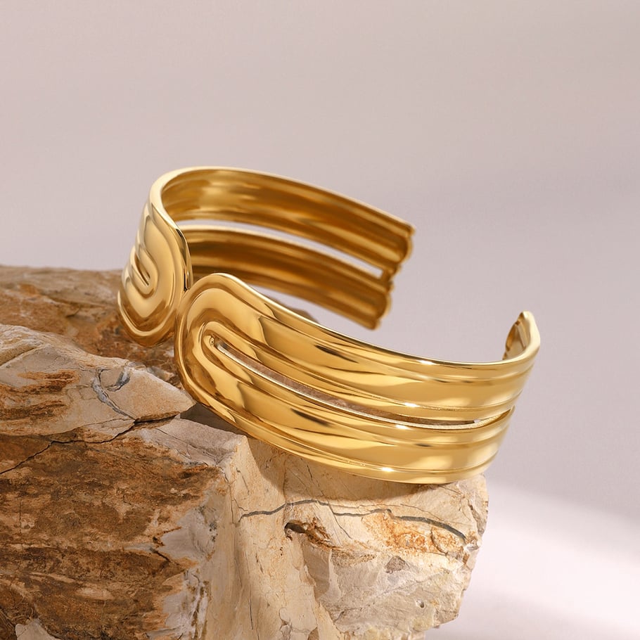 1 Piece Simple Series Retro Solid Color Stainless Steel 18K Gold Plated Women Bangles Picture3