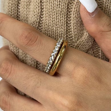 1 Pair Simple Series Classic Geometric Stainless Steel 18K Gold Plated Zircon Women Single Ring h5 Picture4