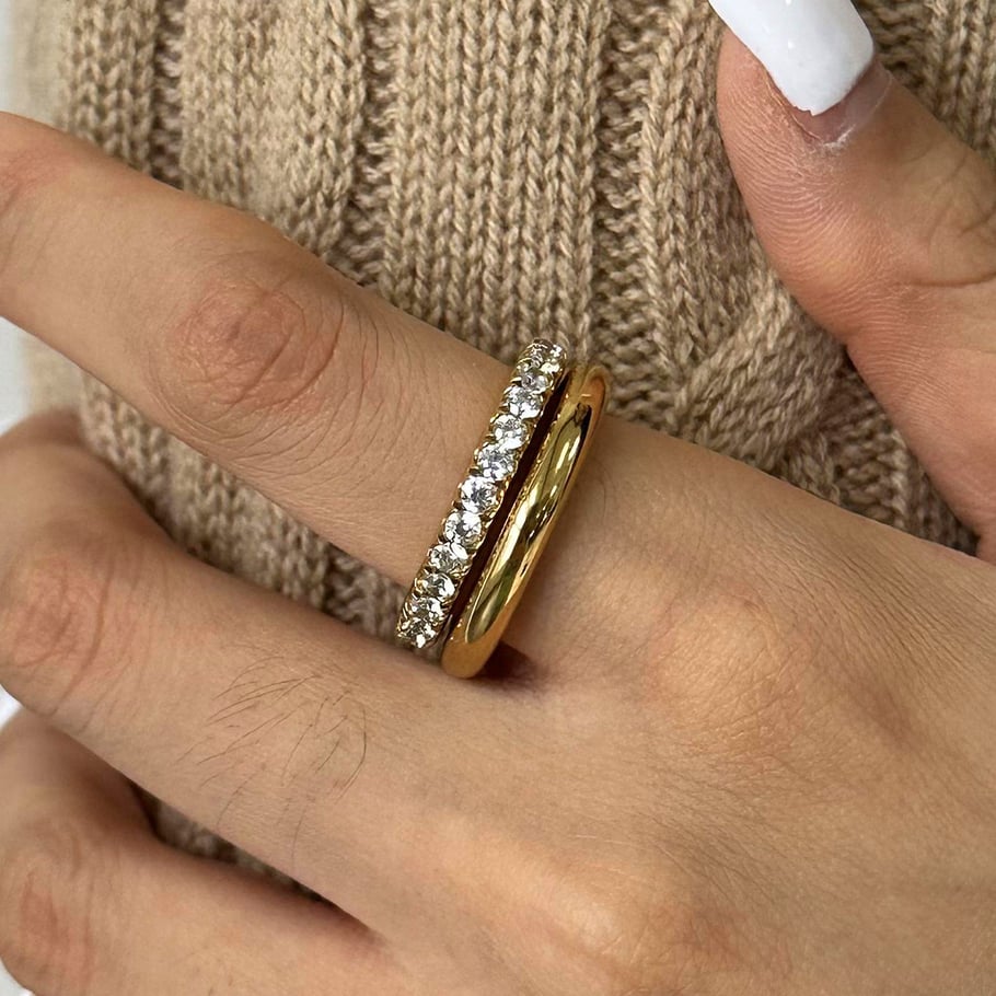 1 Pair Simple Series Classic Geometric Stainless Steel 18K Gold Plated Zircon Women Single Ring Picture4