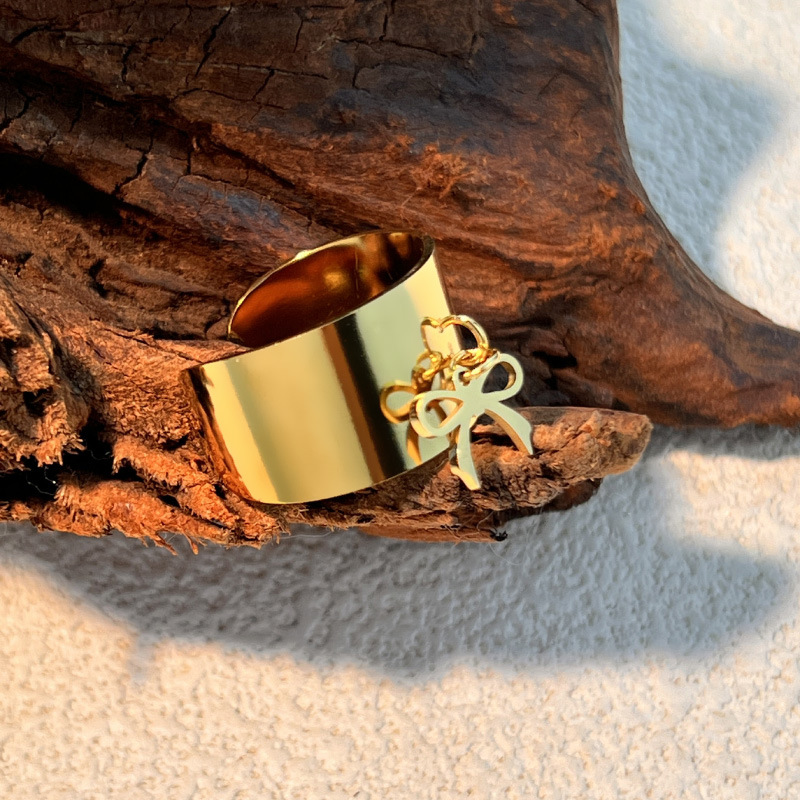 1 Piece Simple Series Bow Knot Stainless Steel Gold Color Women's Adjustable Rings Picture3