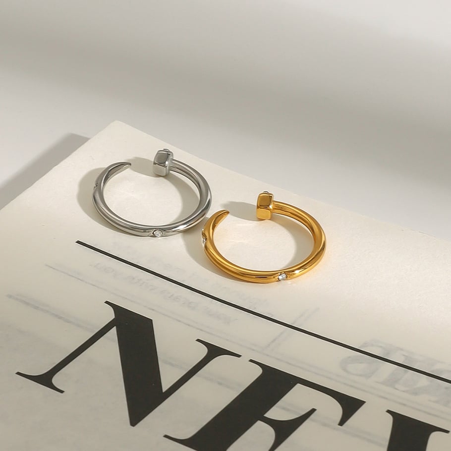 1 Piece Modern Series Classic Annular Nail Stainless Steel Gold Color Women's Single Rings Picture5