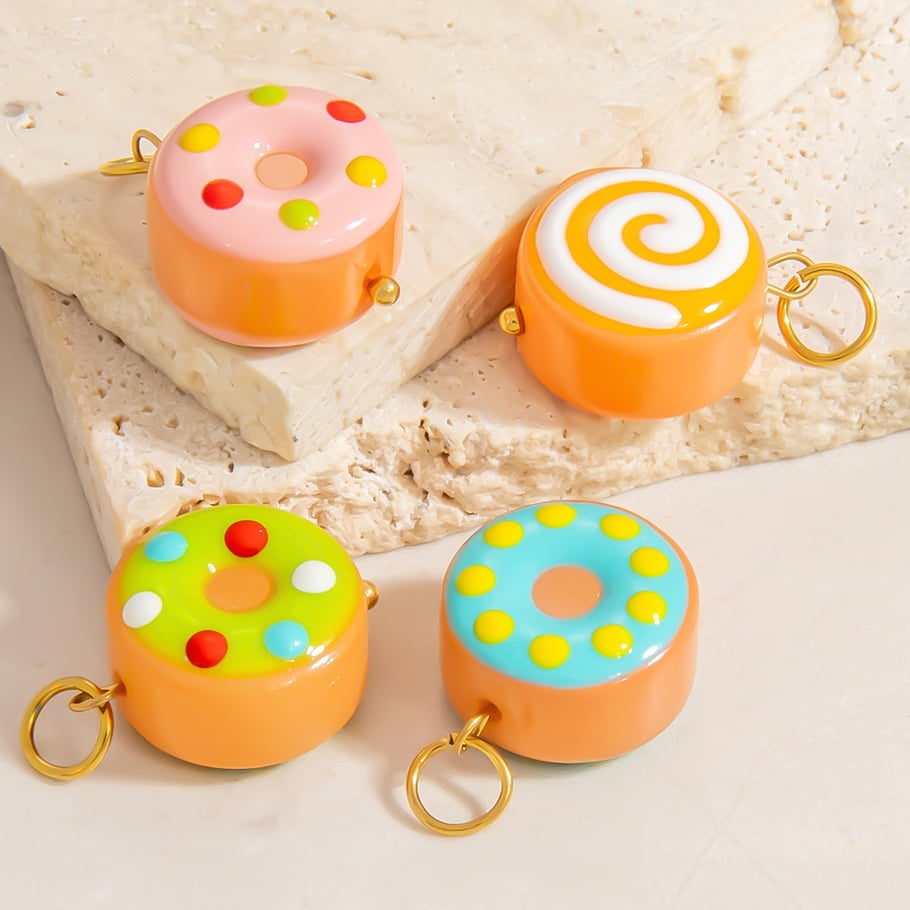 1 Piece Chromatic Series Sweet Doughnut Coloured Glaze Stainless Steel Gold Color Women's Pendants h5Picture3