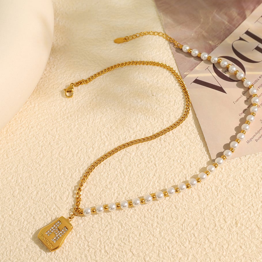 1 Piece Simple Series Classic Beads Titanium Steel 18K Gold Color Plated Artificial Pearl Women's Pendant Necklaces Picture4