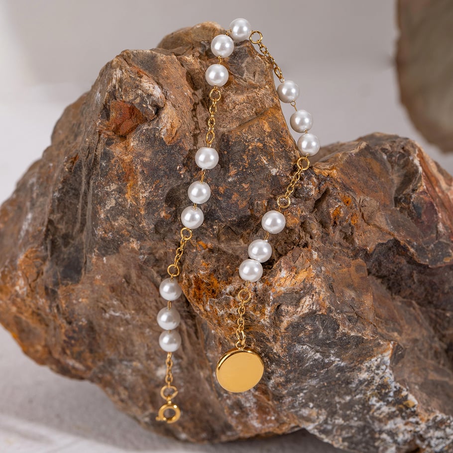 1 Piece Simple Series Sweet Beads Stainless Steel 18K Gold Plated Artificial Pearl Women Beaded Bracelets Picture4