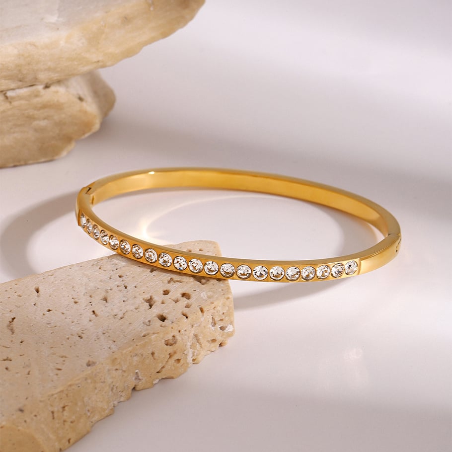 1 Piece Simple Series Europe and America Annular Stainless Steel 18K Gold Plated Rhinestone Women Bangles Picture3