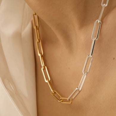1 Stück Simple Series Einfache geometrische Edelstahl 18 Karat vergoldet Damen Kettenhalsketten h5 Bild3