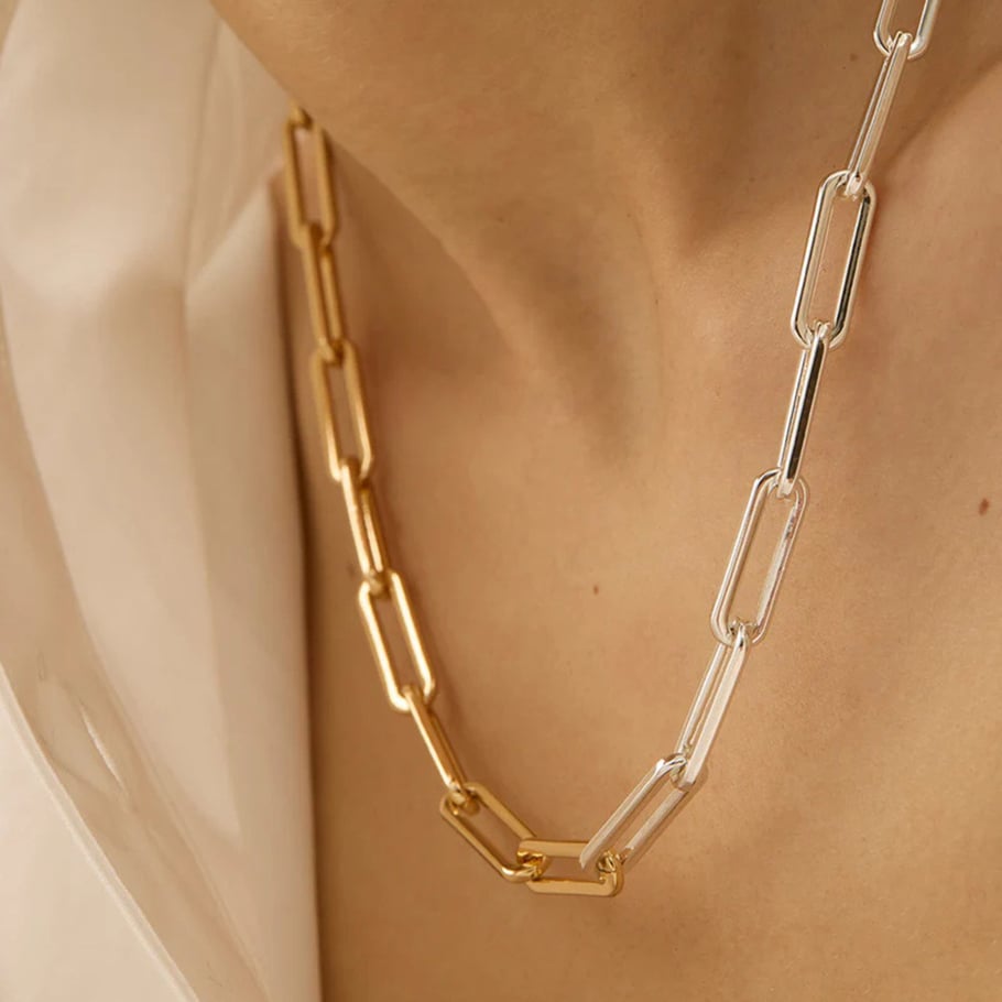 1 Stück Simple Series Einfache geometrische Edelstahl 18 Karat vergoldet Damen Kettenhalsketten Bild3