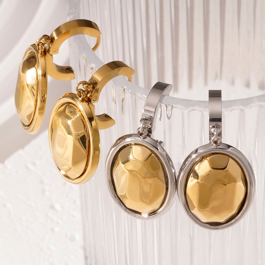 1 Pair Lustrous Series Classic Oval Three-dimensional Titanium Steel Gold Color Women's Drop Earrings Picture5