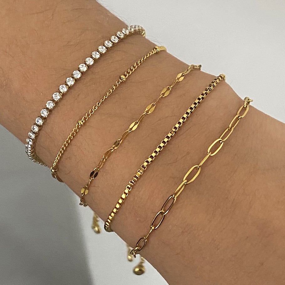 1 Stück Simple Series Europa und Amerika Linie Edelstahl 18 Karat vergoldet Strass Damen Kettenarmbänder Bild11