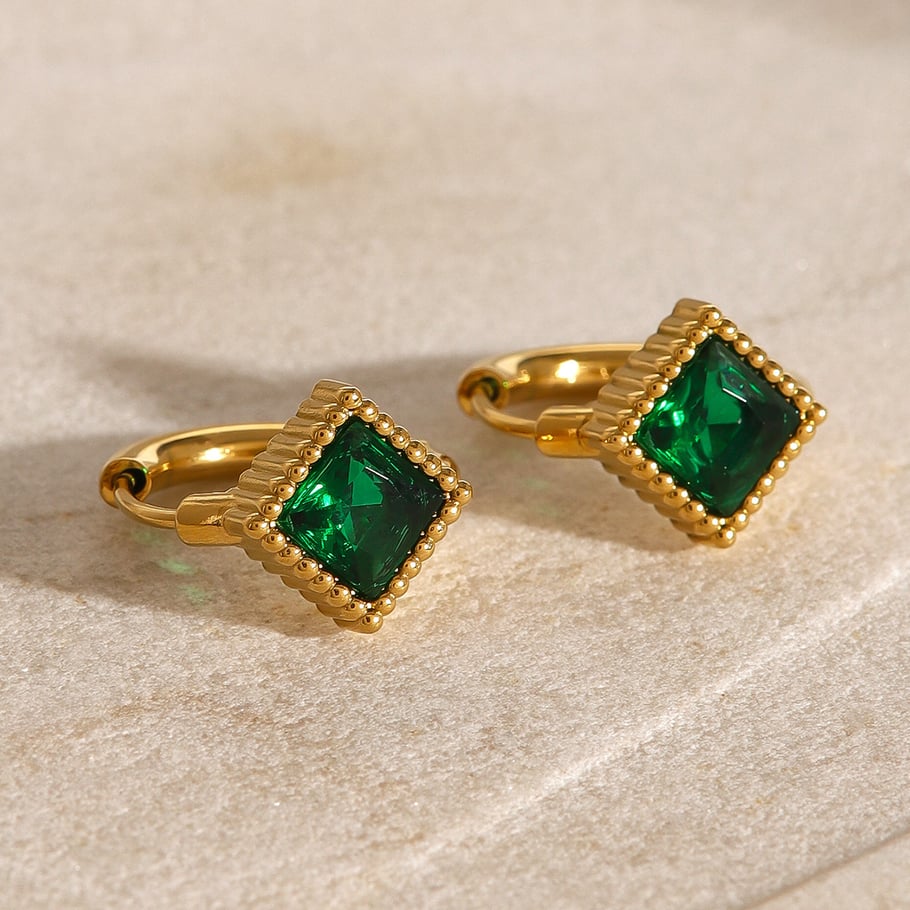 1 Pair Romantic Series Retro Geometric Stainless Steel 18K Gold Plated Artificial Gemstone Women Hoop Earrings Picture4