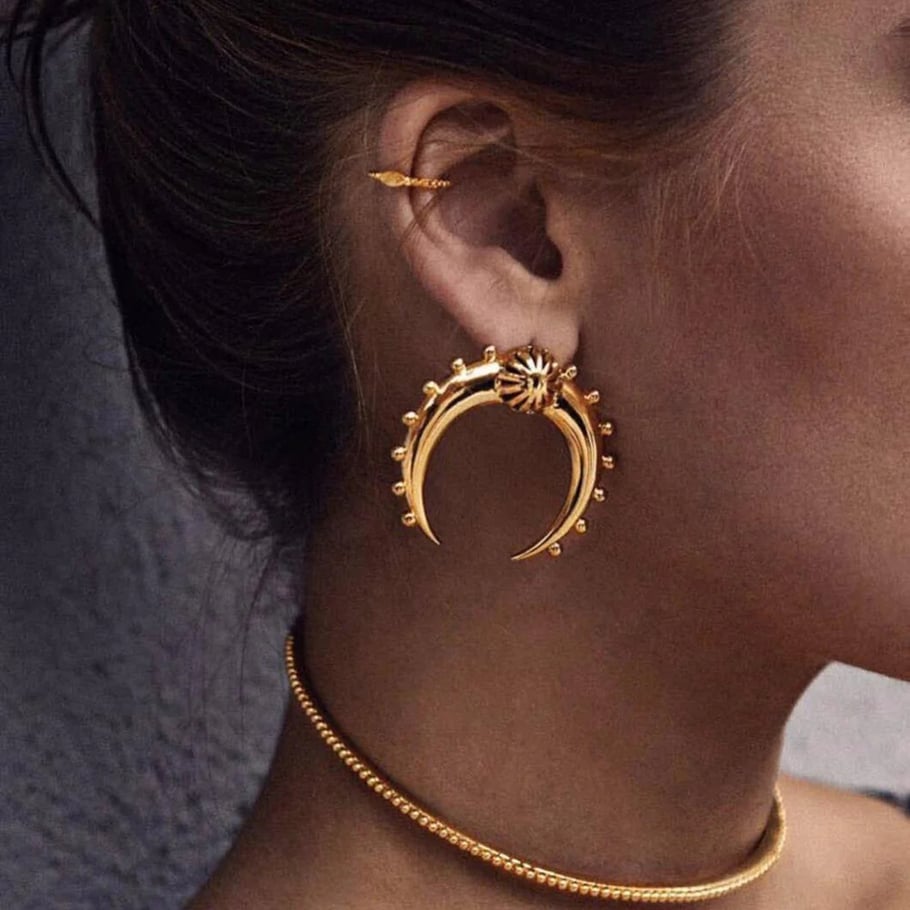 1 Paar Simple Series Retro Sonne/Mond Edelstahl 18 Karat vergoldet Strass Damen Ohrstecker Bild5