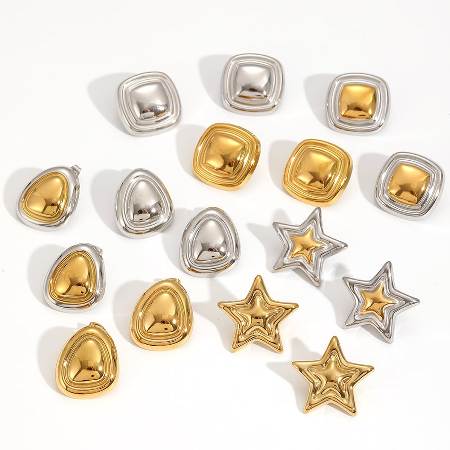 1 Pair Moden Series Chic Star Shape Stainless Steel Gold & Silver Color Women's Stud Earrings Picture4