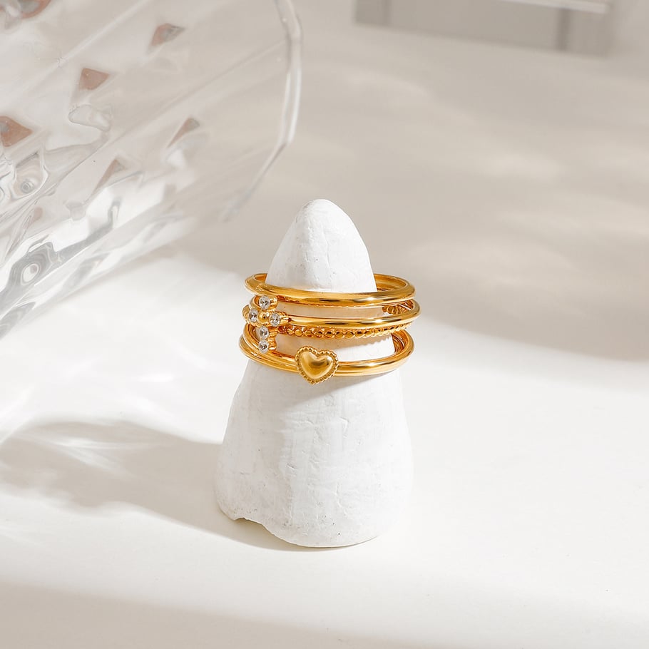 Conjunto de anillos de mujer de acero inoxidable dorado con diseño de cruz de estilo Ins de 1 pieza de lujo Imagen3