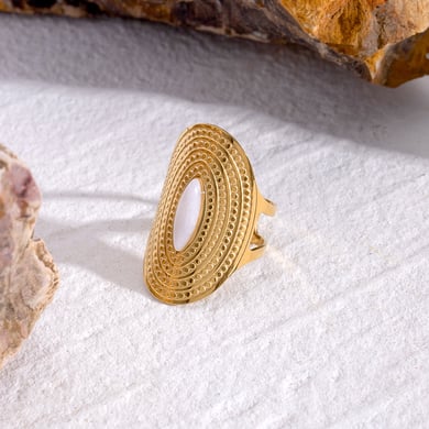 1 Paar Simple Series Klassische geometrische Edelstahl 18 Karat vergoldet Naturstein Damen verstellbare Ringe h5 Bild3