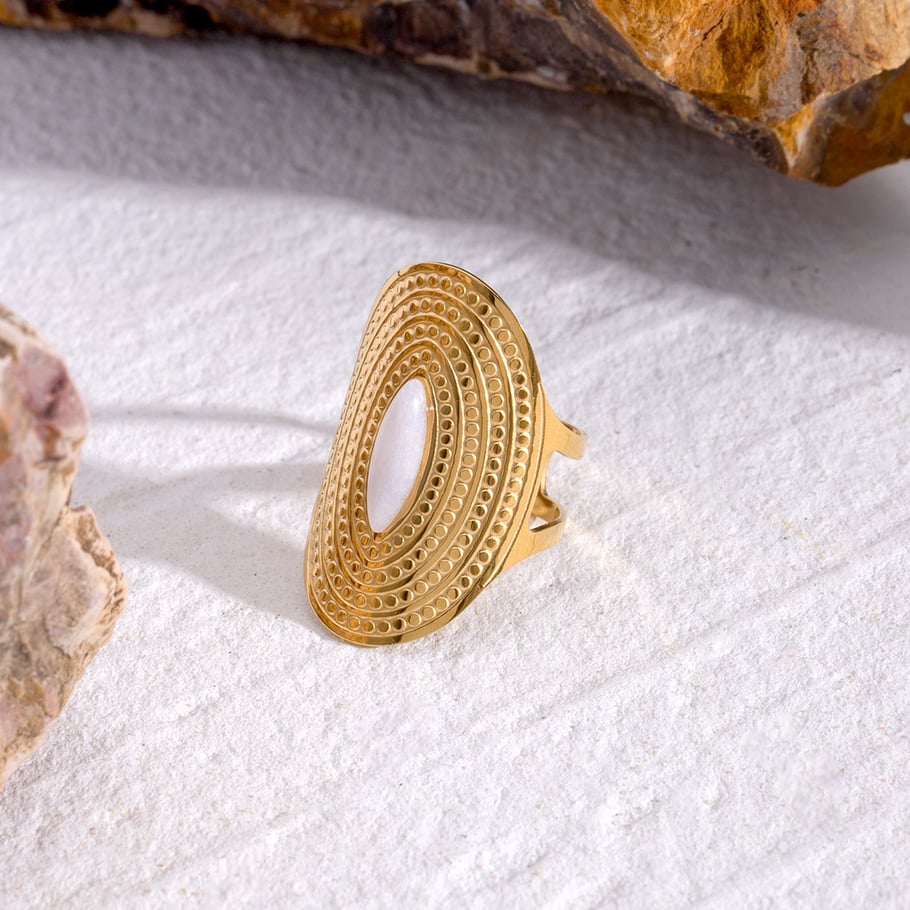 1 Paar Simple Series Klassische geometrische Edelstahl 18 Karat vergoldet Naturstein Damen verstellbare Ringe Bild3