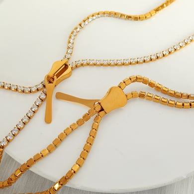 1 Stück Simple Series Einfache Quaste Edelstahl 18 Karat vergoldet Zirkon Damen Kettenhalsketten h5 Bild3