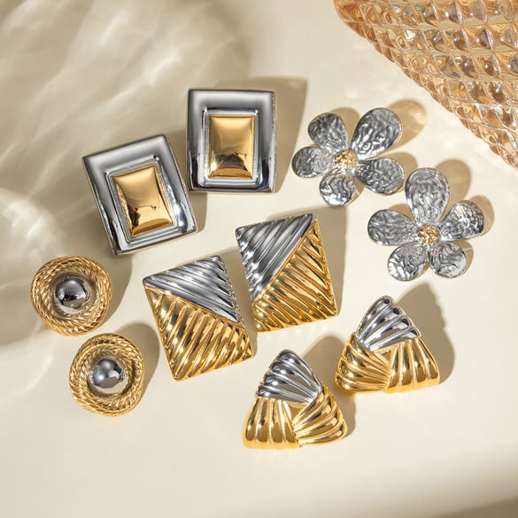 Boucles d&#39;oreilles géométriques en acier inoxydable pour femmes, style métal, titane, amour, simples, polyvalentes, style européen et américain, vente en gros 2