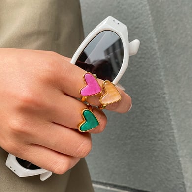 Anillos ajustables de acero inoxidable dorados para mujer, serie romántica de Europa y América, con forma de corazón/amor. h5 Imagen10