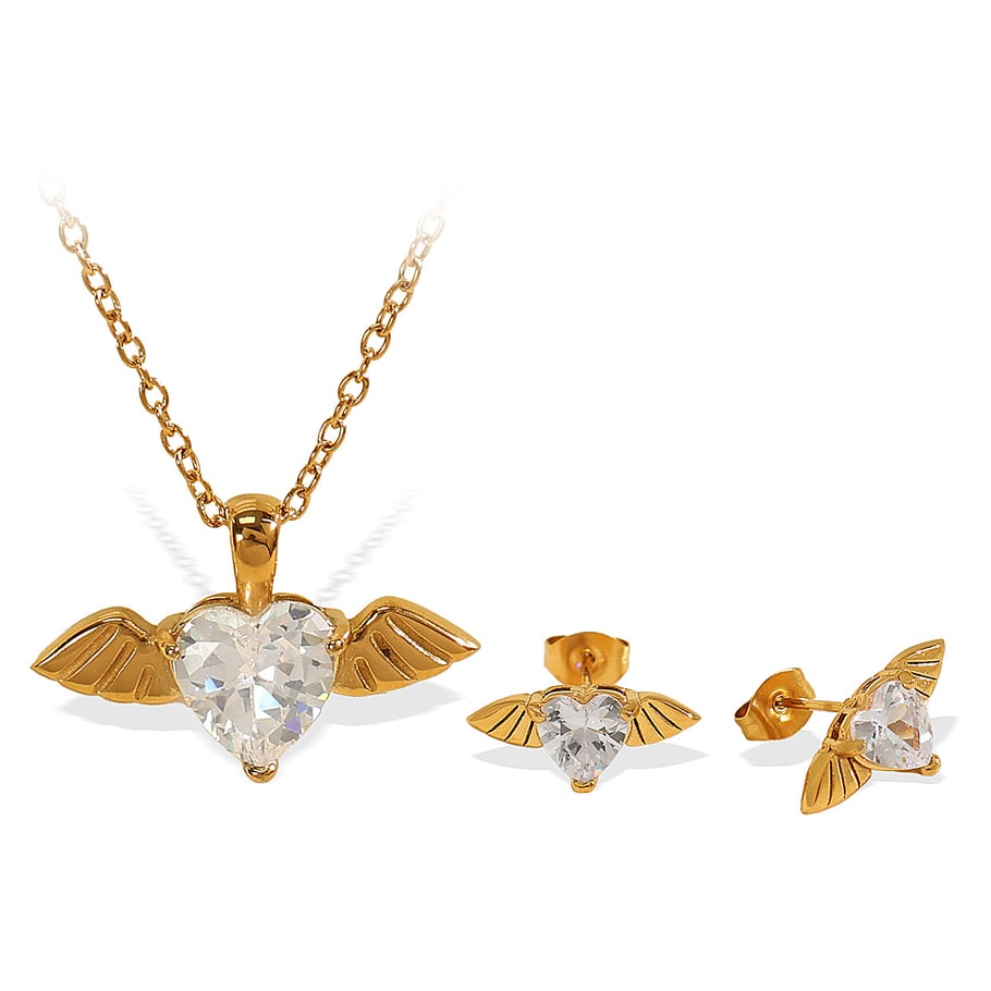 1 Piece Luxurious Series Elegant Heart Wings Titanium Steel 18K Gold Color Plated Rhinestone Women's Pendant Necklaces Picture8