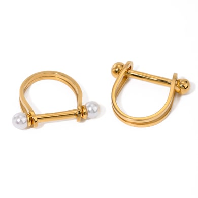 1 Pair Simple Series Simple Geometric Stainless Steel 18K Gold Plated Artificial Pearl Women Single Ring h5 Picture5
