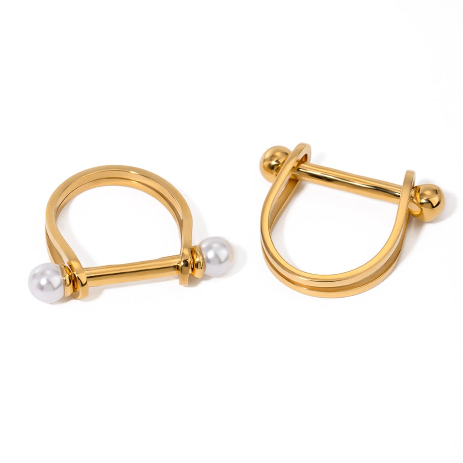 1 Pair Simple Series Simple Geometric Stainless Steel 18K Gold Plated Artificial Pearl Women Single Ring Picture5