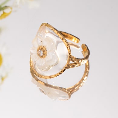 1 Paar Romantische Serie Süße Blume Edelstahl 18 Karat vergoldet Strass Damen verstellbare Ringe h5 Bild4
