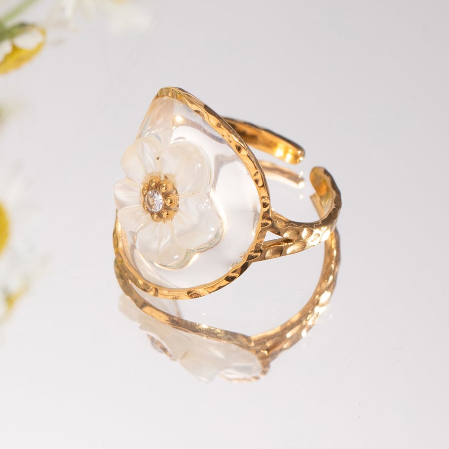 1 Paar Romantische Serie Süße Blume Edelstahl 18 Karat vergoldet Strass Damen verstellbare Ringe Bild4