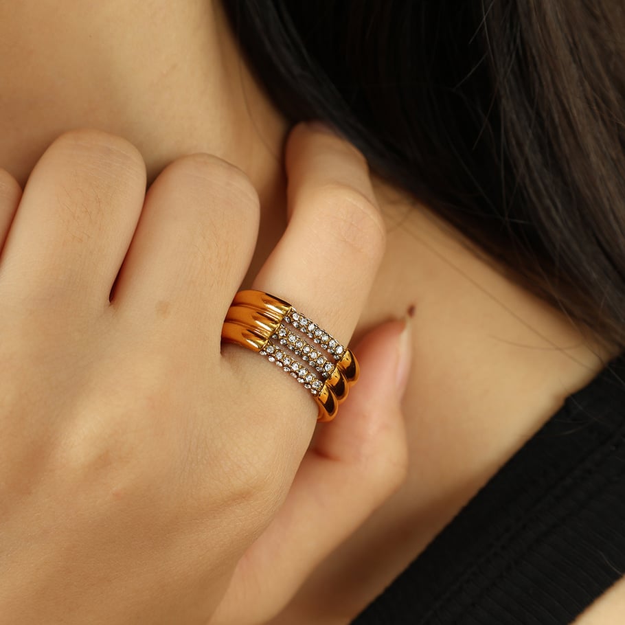 1 Paar Simple Series Einfache geometrische Edelstahl 18 Karat vergoldet Strass Damen Einzelringe Bild5